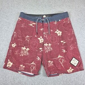Salty Crew Seaboard Deck Shorts Men's‎ Size 32 Swim Trunks Maroon Floral Map